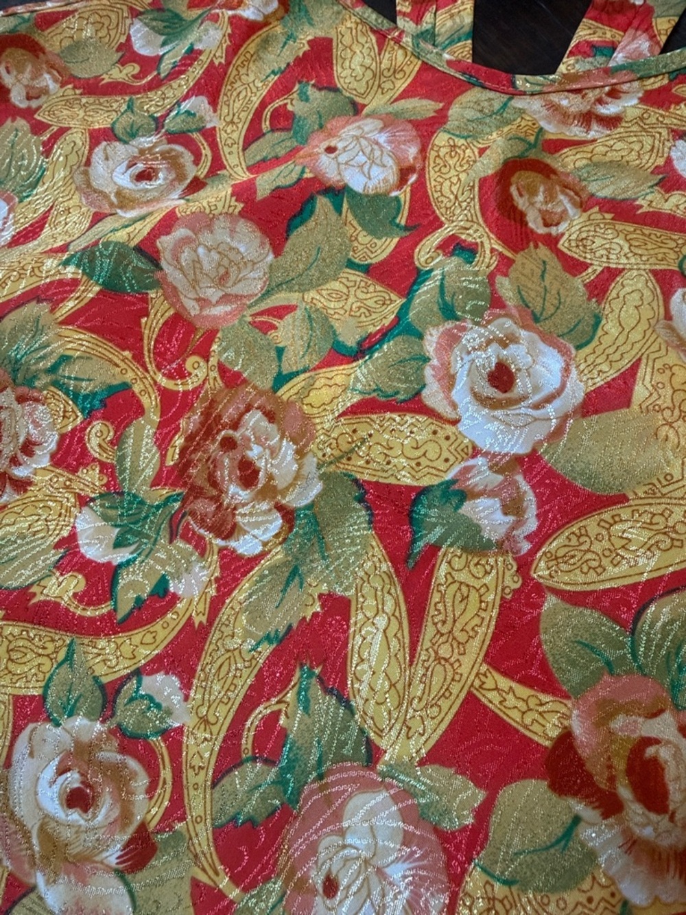 Vintage Violets & Roses Floral Slip Dress Satin Red Gold‎ Small - Picture 8 of 9